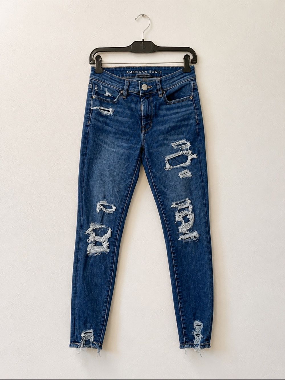 American Eagle Hi-Rise Jegging Crop Jeans Womens Size 2 Dark Wash Distressed